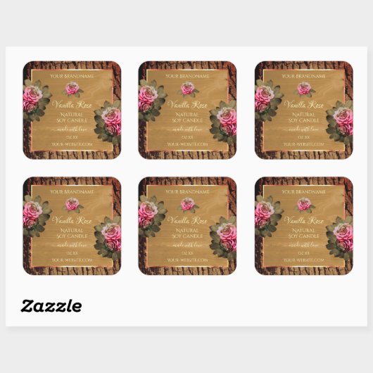 Blumenmarken Brown Wood Grain Tree Bark Quadratischer Aufkleber (Blatt)