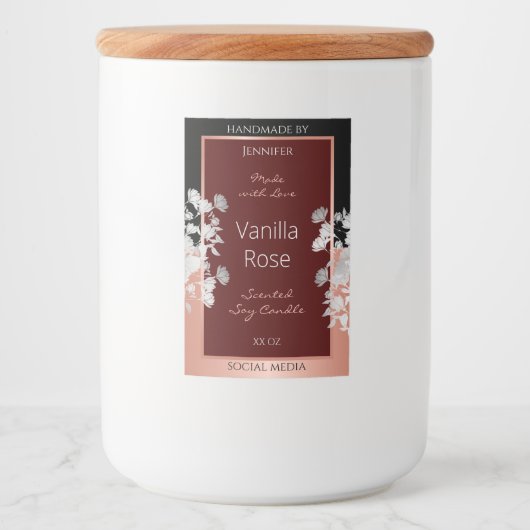 Blumenmarken Burgund Black und Rose Gold Lebensmitteletikett (Vorderseite)