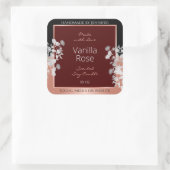 Blumenmarken Burgund Black und Rose Gold Quadratischer Aufkleber (Tasche)