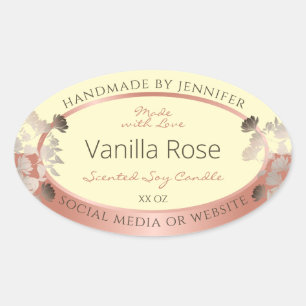 Blumenmarken Creme und Rose Gold Rahmen Ovaler Aufkleber