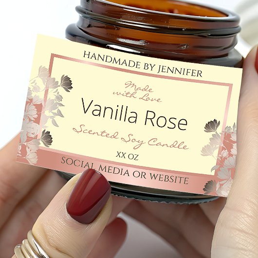 Blumenmarken Creme und Rose Gold Rahmen Rechteckiger Aufkleber