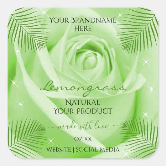 Blumenmarken Grüne Rose mit Palm-Blätter Quadratischer Aufkleber (Vorderseite)