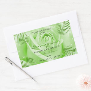 Blumenmarken Grüne Rose mit Palm-Blätter Rechteckiger Aufkleber