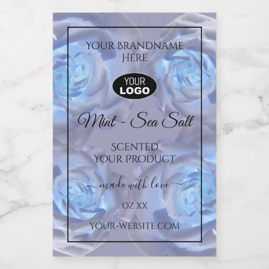 Blumenmarken Lichtblaue Rose mit Logo Lebensmitteletikett (Einzelnes Label)