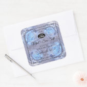 Blumenmarken Lichtblaue Rose mit Logo Quadratischer Aufkleber (Umschlag)