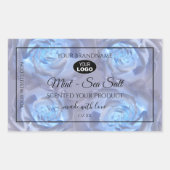 Blumenmarken Lichtblaue Rose mit Logo Rechteckiger Aufkleber (Vorderseite)