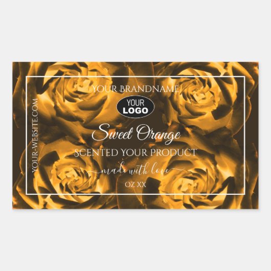 Blumenmarken Orangefarbene Rose mit Logo Rechteckiger Aufkleber (Vorderseite)