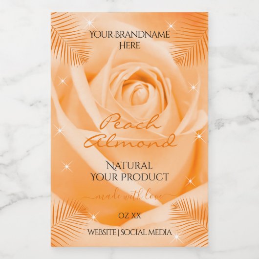 Blumenmarken Orangefarbene Rose mit Palm-Blätter Lebensmitteletikett (Einzelnes Label)
