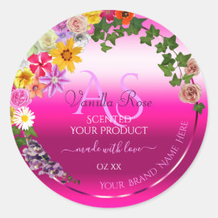 Blumenmarken Rosa Farbstoff mit Monogramm Runder Aufkleber