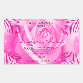 Blumenmarken Rosa Rosa mit Palm-Blätter Rechteckiger Aufkleber