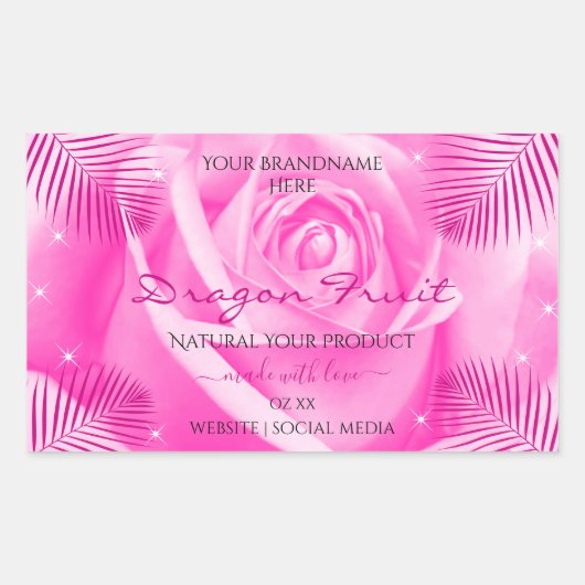 Blumenmarken Rosa Rosa mit Palm-Blätter Rechteckiger Aufkleber (Vorderseite)