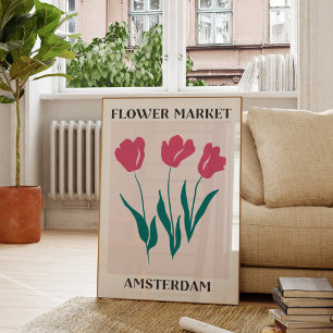 Blumenmarkt Amsterdam Rosa Tulpen Floral Poster