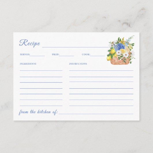 Blumenmarkt Blue Brautparty Rezept Card Begleitkarte (Rückseite)