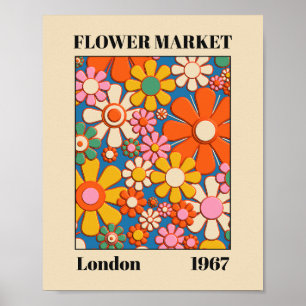 Blumenmarkt London 1967 Bunt Retro 60er Poster