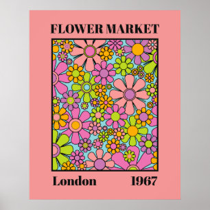 Blumenmarkt London 1967 Farbige Retro-Blumen Poster