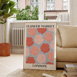 Blumenmarkt London Blush Pink Rote Rosen Floral Poster