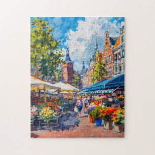 Blumenmarkt mit historischen Gebäuden Fantasie Sch Puzzle