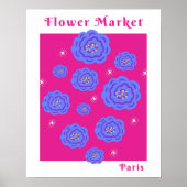 Blumenmarkt Paris Fuchsia & Blau Lebendiges Floral Poster (Vorne)