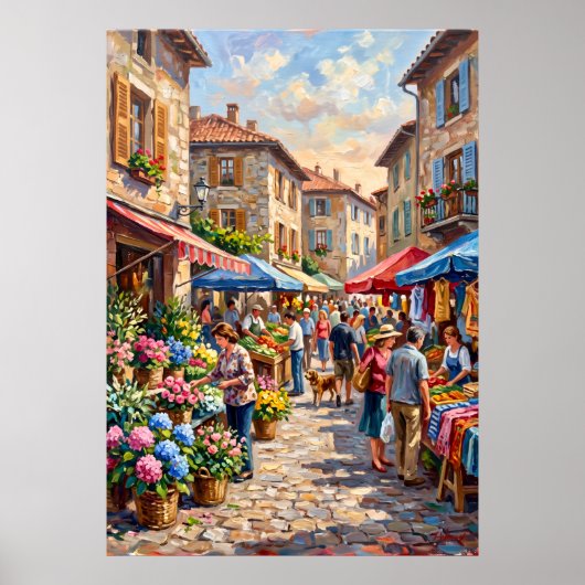 Blumenmarkt-Straßenszene Poster (Vorne)