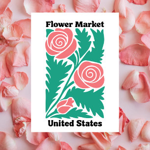Blumenmarkt USA Pinkrose & Blatt Postkarte