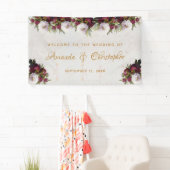 Blumenmarmor Burgundy White Peony Wedding Willkomm Banner (Insitu)