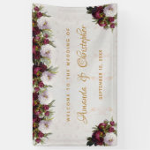 Blumenmarmor Burgundy White Peony Wedding Willkomm Banner (Vertikal)