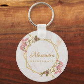 Blumenmarmor Gold Orchids Geometrische Bridesmaid Schlüsselanhänger (Vorderseite)