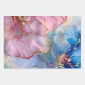 Blumenmarmor Gold Pink Blau Geschenkpapier Set (Vorderseite)