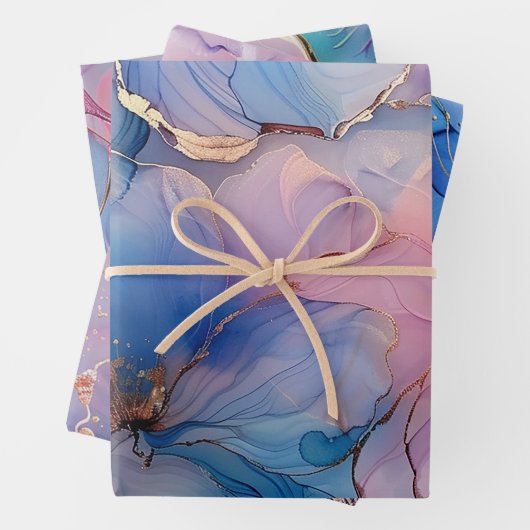Blumenmarmor Gold Pink Blau Geschenkpapier Set (Beispiel)