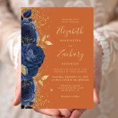 Blumenmarsch Blue Gold Burnt Orange Wedding Einladung