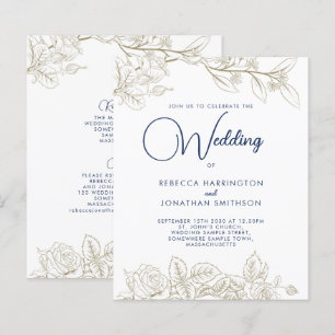 Blumenmarsch Blue Gold Einladung zur Hochzeit