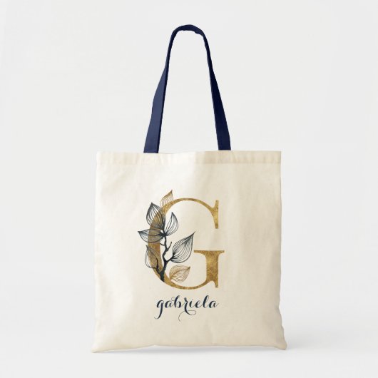Blumenmarschall Blauer Gold Leaf Personalisierter Tragetasche (Vorne)