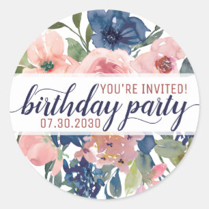 Blumenmarschall Blush Pink Sie einladen Geburtstag Runder Aufkleber