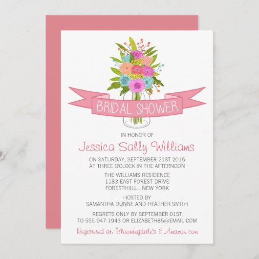 Blumenmason Jar Bridal Einladungen (Vorne/Hinten)