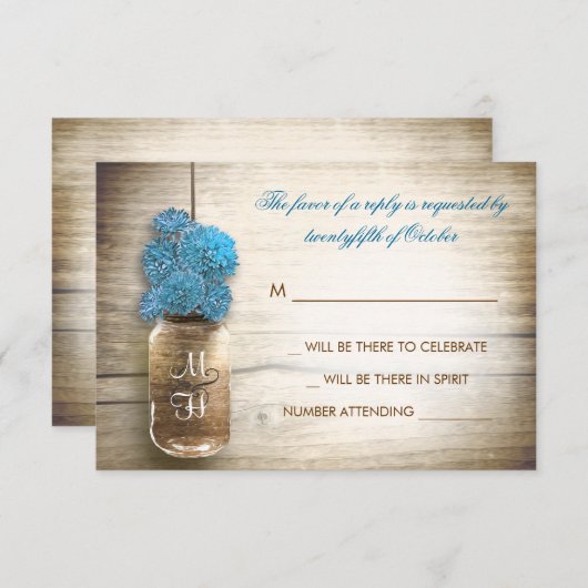 Blumenmason jar Hochzeit RSVP Karten (Vorne/Hinten)
