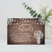 Blumenmason Jar Lights Monogram Wedding Details Begleitkarte (Stehend Vorderseite)