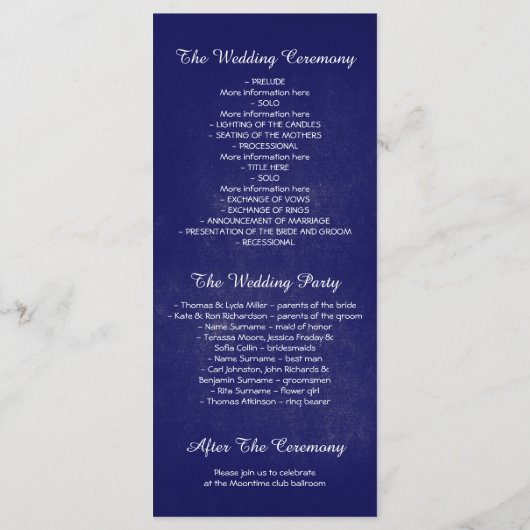 Blumenmason Jar Royal Blue Hochzeitsprogramme Programm (Rückseite)