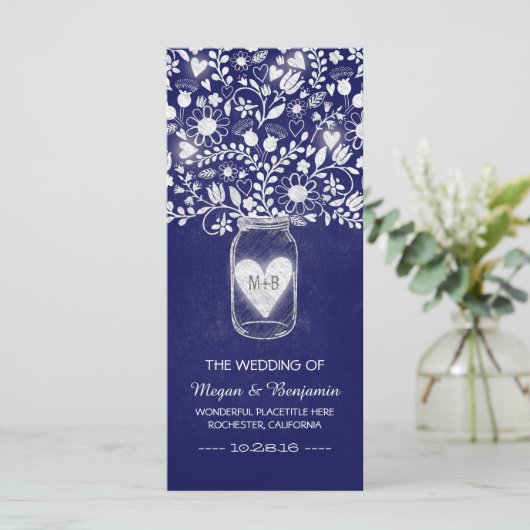 Blumenmason Jar Royal Blue Hochzeitsprogramme Programm (Stehend Vorderseite)