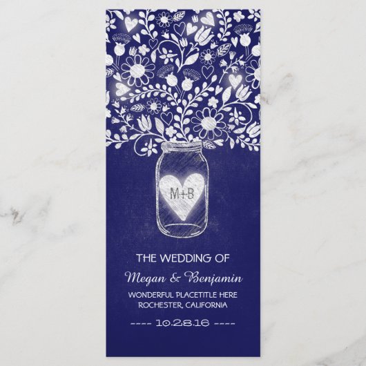 Blumenmason Jar Royal Blue Hochzeitsprogramme Programm (Vorderseite)