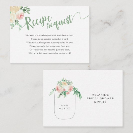 Blumenmasson Jar Duschrei-Anfrage Begleitkarte (Vorne/Hinten)