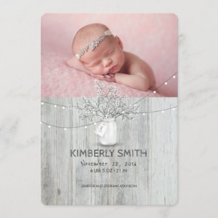 Blumenmaurer-Glas-rustikale neugeborene Ankündigung