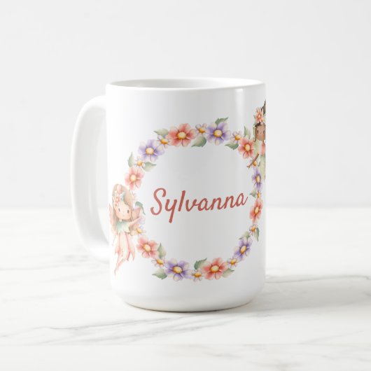 Blumenmaus Tasse mit Individuelle Name (Vorderseite Links)