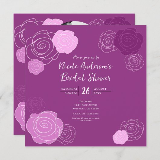 Blumenmauve Lila Brautdusche Einladungen (Vorne/Hinten)