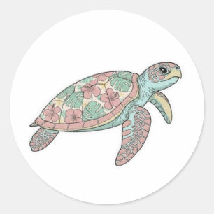 Blumenmeer-Schildkröte Bali Kunst-Aufkleber Runder Aufkleber