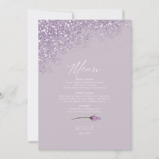 Blumenmenü Glitzern zum Hochzeitsmenü4 Mauve ID889 (Vorderseite)