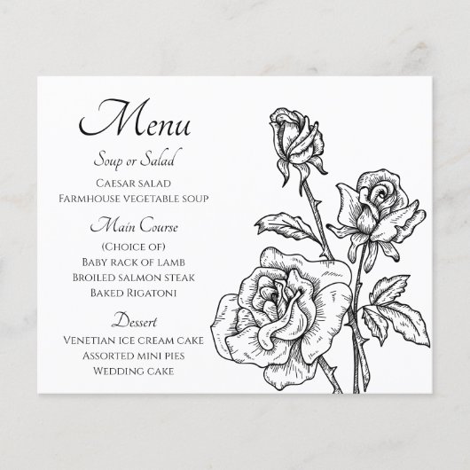 Blumenmenü Schwarz-weiße Rose Blume Hochzeit (Vorderseite)