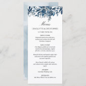 Blumenmenüs in Indigoblau Menükarte (Vorne/Hinten)