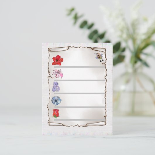 Blumenmerkblatt  postkarte (Stehend Vorderseite)