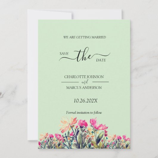 Blumenminze Green Save the Date Card Dankeskarte (Vorderseite)