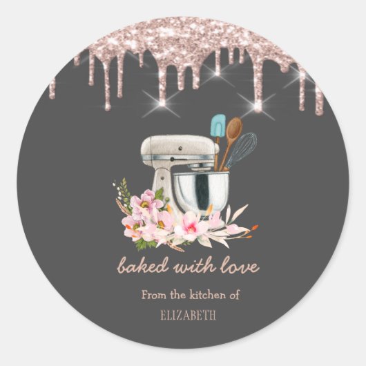 Blumenmischer Glitzer Tropfen Bäckerei Runder Aufkleber (Vorderseite)